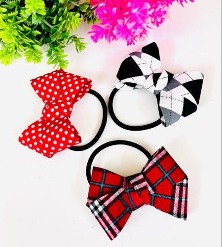 Trendy Bow Rubber Band In Random Design (Pack of 3) SR_2998