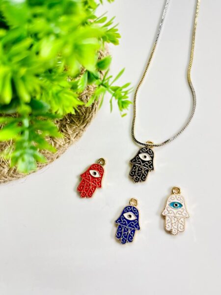 Coloured Eye Hamsa Hand Design Pendant Necklace Chain for Women and Girls (Pack of 4) SR_3563