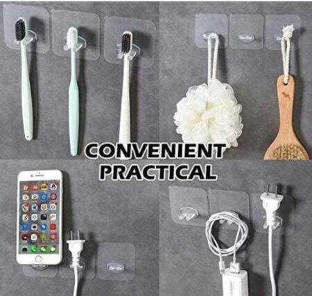 5 PCS Adhesive Hook Multifunctional Power Plugs Socket Holder Free Punching Stickers Wall MountedTransparent Multi-Function Wall Storage Hooks,Razor Holder,Home Wall Hanger for Keys SR_4491