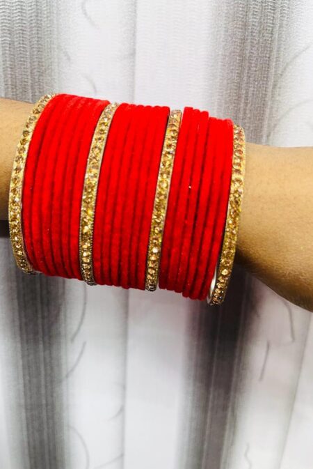 Beautiful Premium Quality Bangle Set For Both Hands 3 Dozen Velvet Bangles & 8 Stone Bangles SR_4826