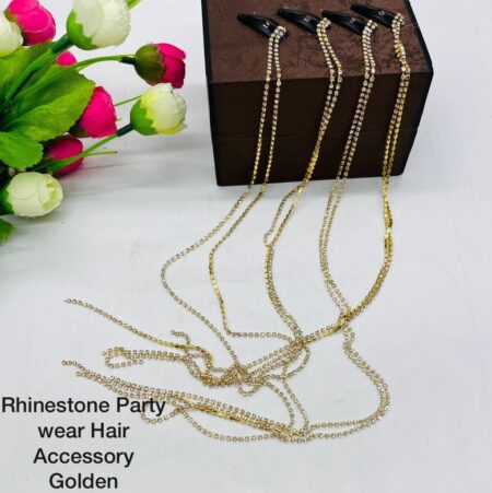 High Quality Rhinestone Party Wear Hair Accessory (Pack of 2) In Golden Color SR_4837