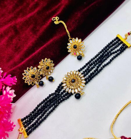 Beautiful Mirror Choker Set With Tikka  SR_4706