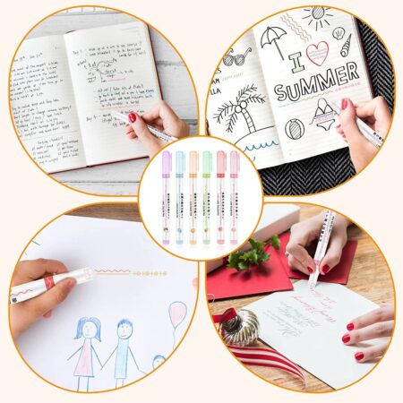 6Pcs Curve Highlighter Pen Set Line Markers Colors for Adults & Kids Writing Drawing School Supplies SR_4865