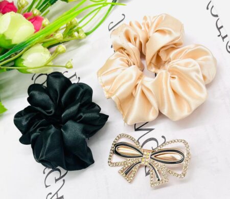 Beautiful Silk Scrunchies Rubber & Korean Stone Side Hair Pin SR_5091