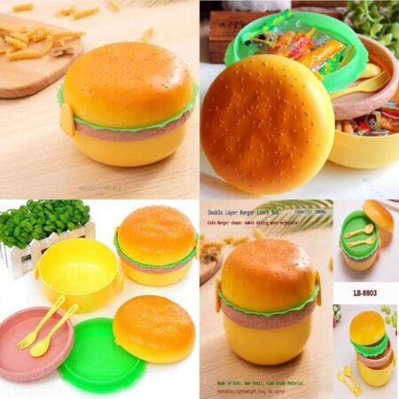 Burger Shape Lunch Box for Kids - Lunch Box for Kids, Tiffin Box, Lunch Box Leak Proof Plastic Lunch Box, Lunch Box with Compartments SR_8031