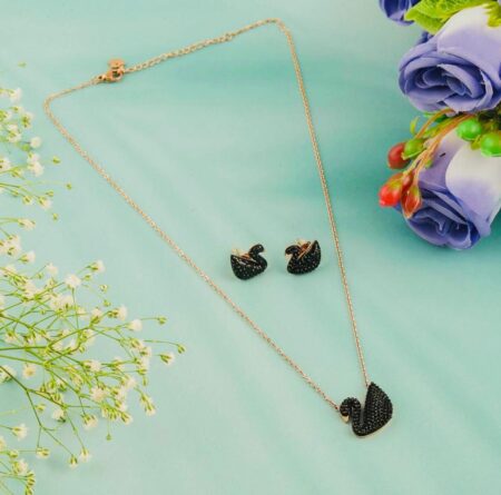 Beautiful Swan Long Neckchain With Earring SR_6029