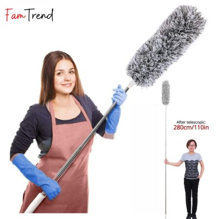 Microfiber Feather Duster Bendable & Extendable Fan Cleaning Duster with Up to 100 inches Stainless Steel Expandable Pole Handle Washable Duster for High Ceiling Fans (Multicolor) SR_20022119