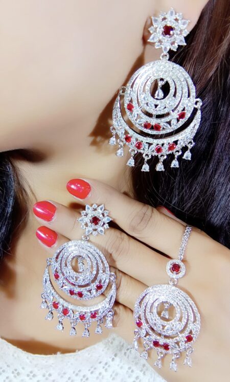 Beautifully Premium Quality Diamond Big Size Earings With Beautiful Tika SR_9305