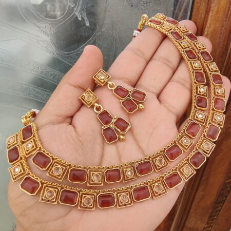 Beautifully Premium Quality Designer Double Layar Neaklace With Beautiful Earings SR_9322