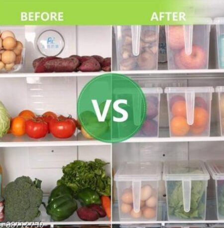 Fridge Plastic Storage Square Handle Food Storage Organizer Boxes with Lid, Handle ( Pack of 6) SR_13044