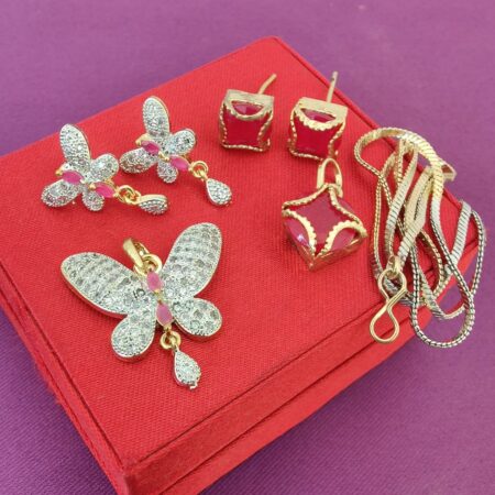 Beautifully Diamond 2 PCs Pandant Set With 1 Chain Combo SR_9400