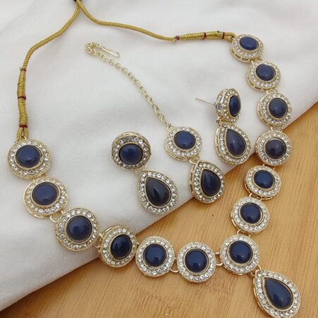 Beautiful stone Necklace Earring with Tikka SR_9292