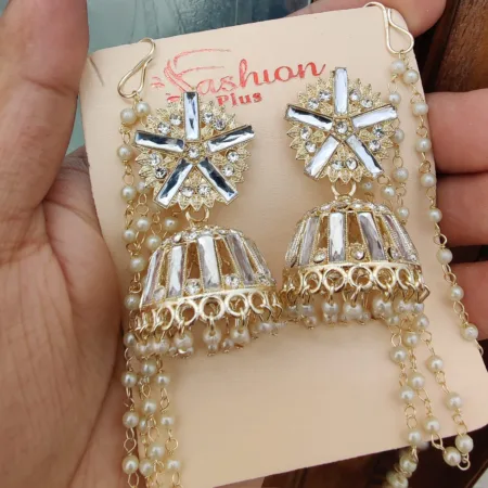 Beautifully Premium Quality Kundan Earings With Beautiful Earchain Combo SR-9612