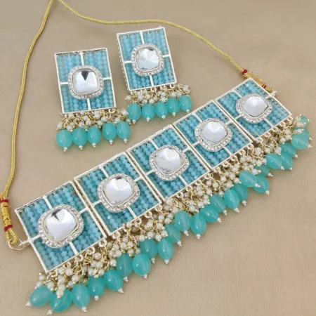 Beautifully Premium Quality Kundan Pearl Choker Necklace With Beautiful Earings SR_9624