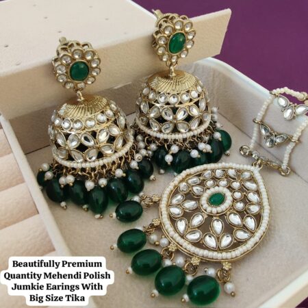 Precious Premium Quality Mehendi Polish Jumkie Earings With Beautiful Tika SR_11384