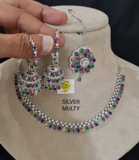 Pretty Premium Quality Diamond Neaklace With Beautiful Bali Jumkie Earings And Big Size Tika SR_11302