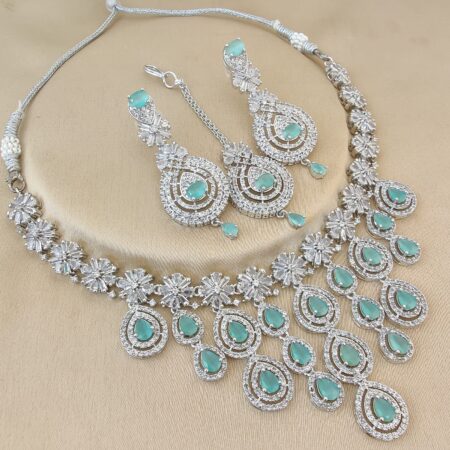 Precious Premium Quality Diamond Neaklace With Beautiful Big Size Earings Tika SR_11666