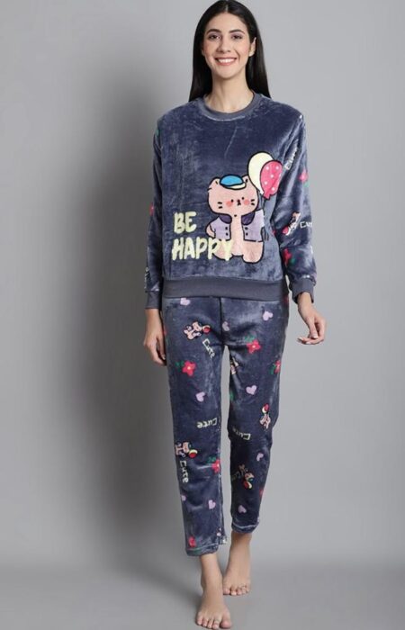 Beautiful New Crush Woolen Printed Super Comfy Wool Blend Fur Winter Night Suit (XXL Size) for Women SR_11519