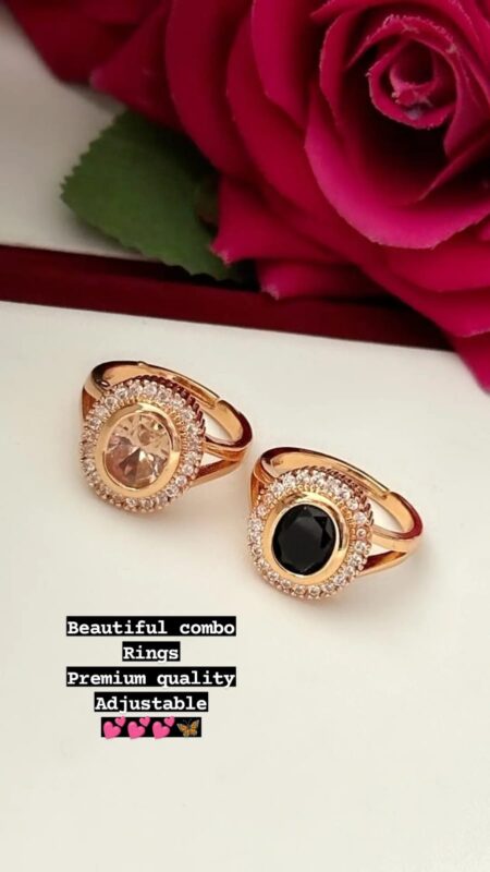 Pretty Premium Quality 2 Pcs Solitaire Diamond Adjustable Ring Combo SR_11594