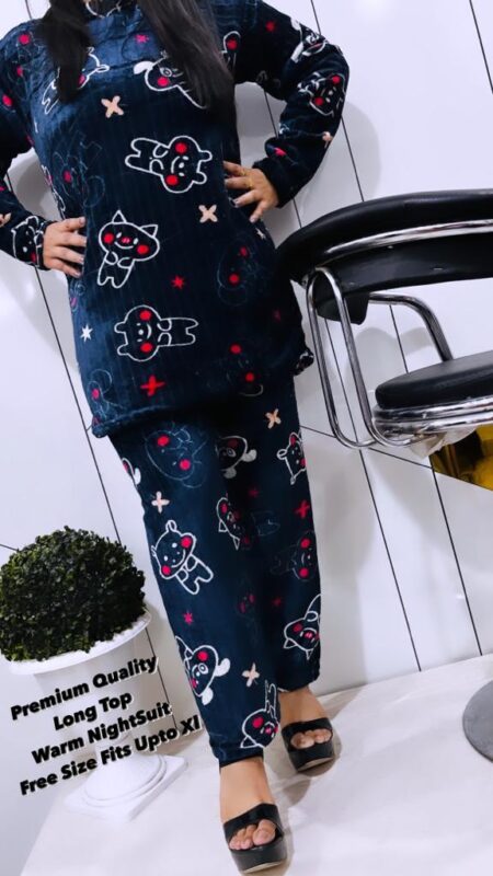 Beautiful New Crush Woolen Printed Super Comfy Wool Blend Fur Winter Night Suit (XXL Size) for Women SR_11538