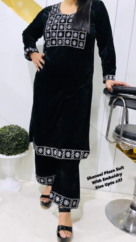 Beautiful Embroider Palazzo Suit Fitâ€™s Upto XXL Without Stole SR_11603
