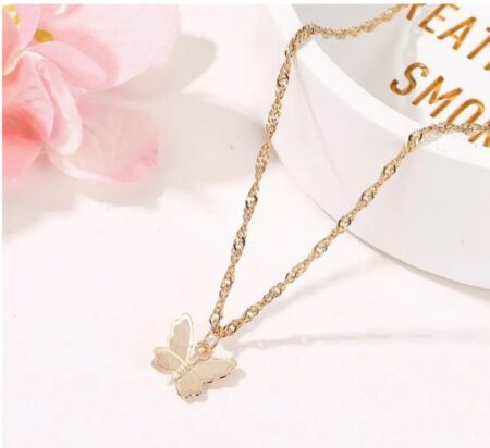 Trendy Fashionable Single Layered Butterfly Charm Gold Plated Choker Chain Pendant Necklace Jewellery for Women & Girls SR_16032