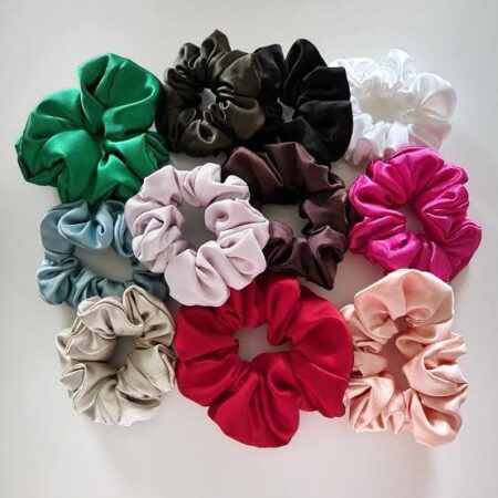 Beautiful Silk Scrunchie Rubber In Random Color For Women Girls (Pack Of 5) SR_18878