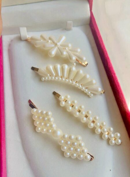 Pearls Hair Clips Acrylic Barrettes Hairpins Marble Clips Hair Accessories for Girls ( Pack Of 4) SR_18892
