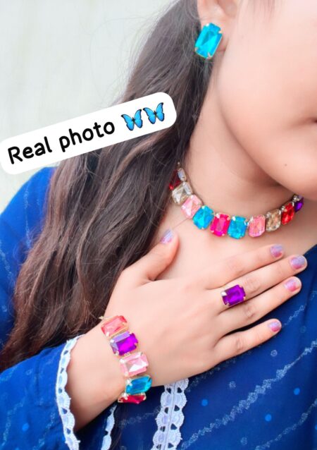 Beautiful  Cubic Diamond Partywear Complete Jewellery set including Bracelet, Ring & Earring for women SR_19151