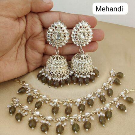 Pretty Premium Quality Big Size Kundan Jumkie Earings With Beautiful  Earchain Combo SR_19092