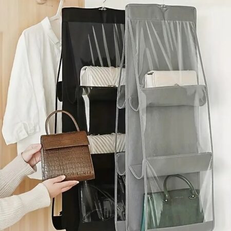 Purse Handbag Organizer 6 Pocket Foldable Large Clear Anti Dust Hanging Handbag Storage Organizer (Pack Of 2) SR_19135