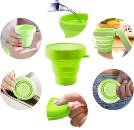 Silicone Foldable Collapsible Cup Collapsible Drinking Silicone Mug Cup with Lid Outdoor Camping Travel Pack of 1Pc SR_19138