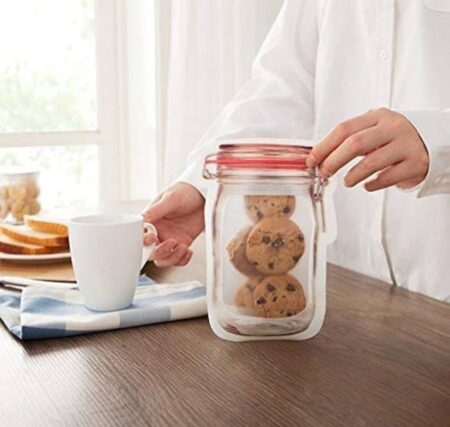 Reusable Airtight Seal Plastic Food Storage Mason Jar Zipper 100ml (Pack Of 5) SR_19237