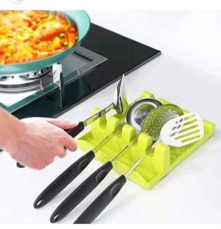 fastel Spoon Rests Silicone Spoon Spatula Holder Rack Heat Resistant Spatula Holder Spatula Pad 4 Holes Kitchen Cooking  1 PC SR_200175