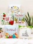 Pack Of 5 Blue Merry Christmas Printed Square Cushion Cover size (12*12 ) SR_2002138