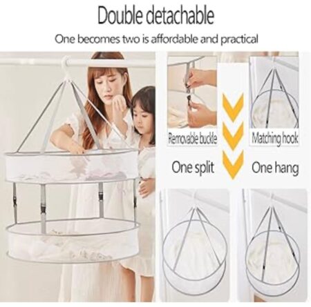 Hanging Dryer Net Windproof Clothes Dryer Drying Rack for Sweaters Hanging Laundry Basket Mesh Folding Nets Double Layer Suitable for Outdoor Use (Color : Gray, Size : 45x78cm)SR_20022177