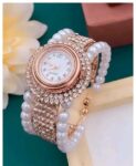 💎 Elegant Pearl & Crystal Studded Ladies Watch 💎 SR_1100