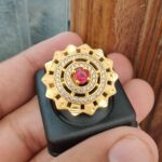 Beautiful Gold-Plated Designer Ring with Red Stone & Diamond Finish SR_1486