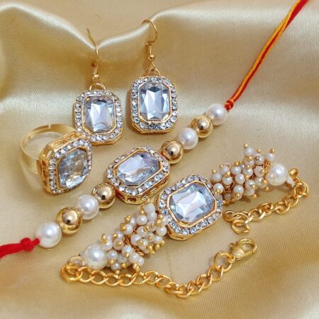 🌟 Beautifully Premium Quality Rakhi Combo Pack – Bhaiya Rakhi, Bhabhi Bracelet, Earrings & Ring 💍 SR_1520