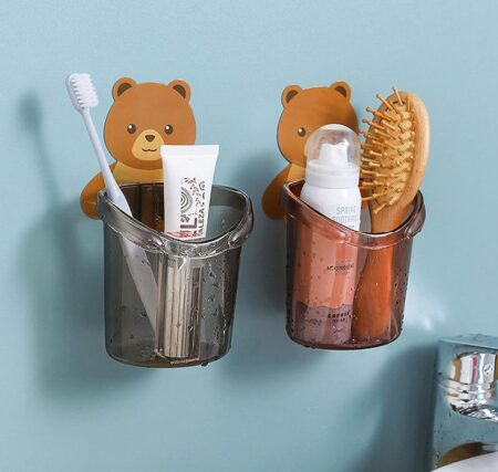 🐻 Cute Bear Shape Wall-Mounted Multipurpose Holder | Brush & Toothbrush Organizer( Pack of 1) SR_54787