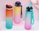Water Bottle with Time Markings, 1L Motivational Sports Bottle Portable Water Jug with Removable Straw, Leakproof & BPA Free Gallon Gym Bottles for Fitness and Outdoor SR_2541