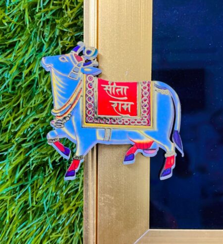 Puja Ram Ram Cow Wooden Tags Door Sticker Tags 1 Pairs self Stick(2 Piece) for Festival Specially Rakhi Diwali  SR_5241