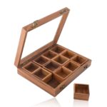 Handcrafted Wooden Spice Box with Glass Top 12 Compartments for Spice Storage Container Serving Set  (Pack of 1) SR_213