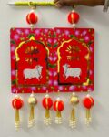 Wooden Shubh Labh Pichwai Cow Hanging for Main Door Entrance, Diwali Puja, Pooja Room, Home Temple, Mandir - Handmade Festive Decor Item 1 pair SR_852741
