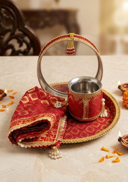 Karwa Chauth Puja Thali, Kalash, Glass & Channi Set SR_207887