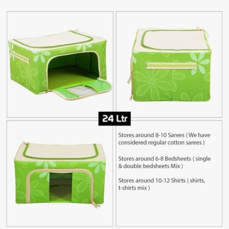 24 letter Saree/Lehenga/Blanket Cover/Woolens Storage Box Moisture Proof Cloth Organiser with Zippered Closure and Handle with Steel