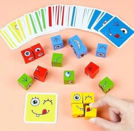 Emoji Cube Face Changing Game for Kids Expressions Matching Block Puzzle Toy with Metal Box SR_1121