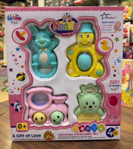 Rattle Set For Baby 4Pc Lovely Angel Colourful Baby Rattle & Teether Toy NonToxic BPA Free Gift Box Rattle (Multicolor) SR_511