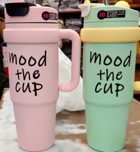 Shipeeship Mood The Cup Insulated Water Bottle, 900 ml, Stainless Steel Tumbler with Handle and Lid 2 Straw, Double Insulated Cup 100% Leak Proof for Office & Gym SR_545