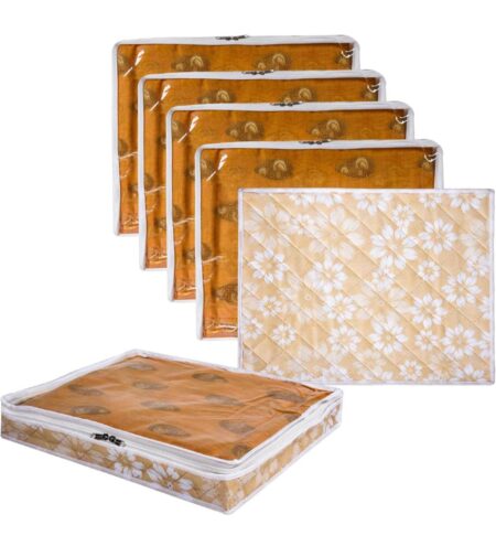 2 Pcs Waterproof Saree Storage Bag | Flower Quilted Wardrobe Storage Bag | Top Visible Window Saree Bag | Cloth Organizer